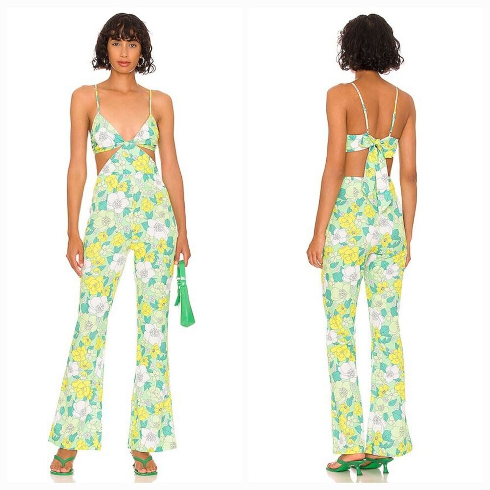 More to Come Sandy Flared Jumpsuit in Green Floral Medium